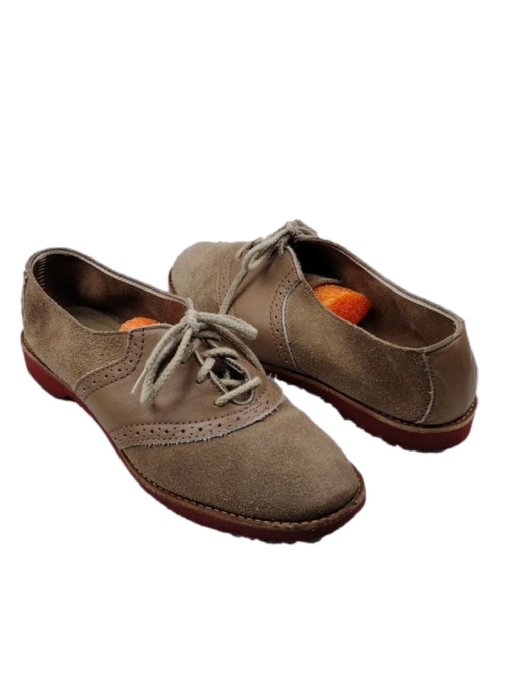 QUODDY Crafted Footwear Tan Suede Upper Almond Toe Lace Up Oxford Shoes